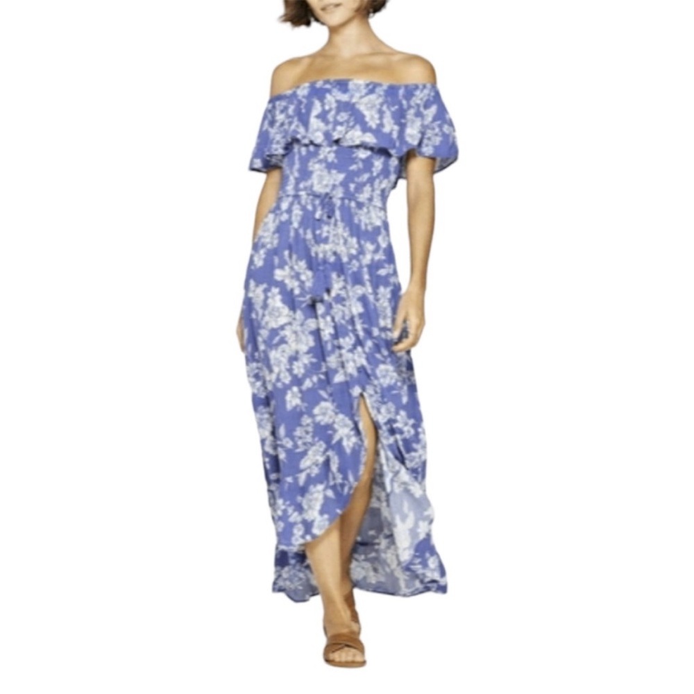 Xhilaration Blue Floral Print Off The Shoulder Maxi Dress / NWT - Picture 1 of 3